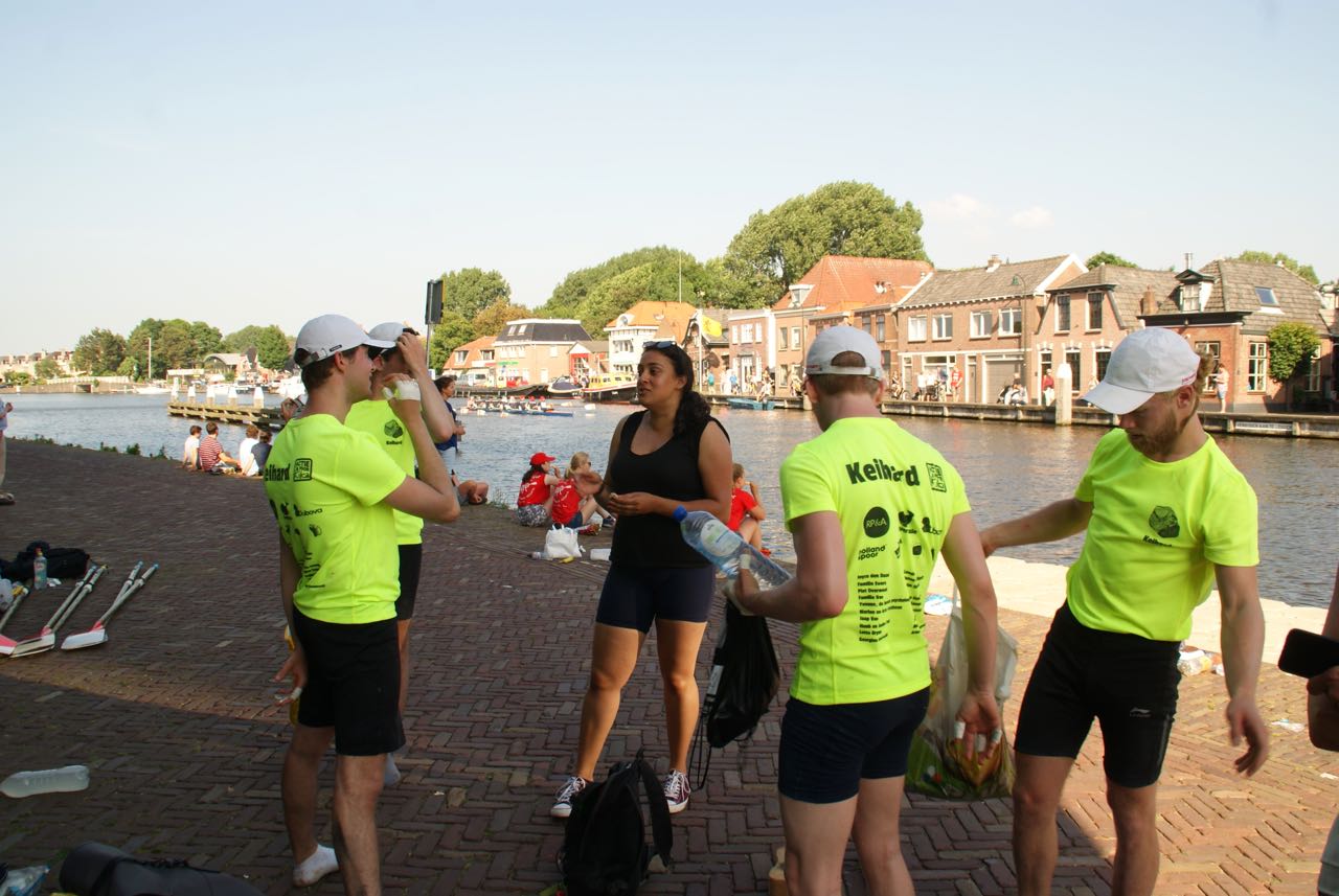A pep talk from coach Dalia&mdash;who biked along with us the entire 100-kilometer race!&mdash;at Leidschendam.