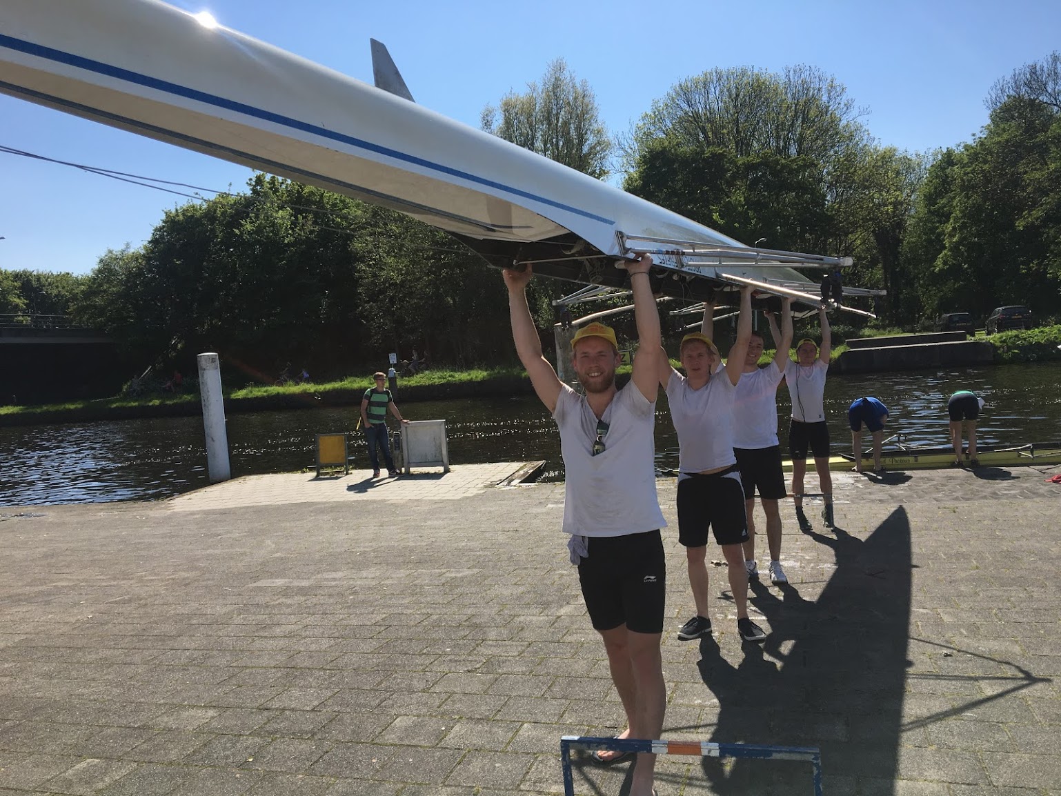 From front to back: Wouter, Sigur, Daniël, and me at the Proteus dock after the internal race.